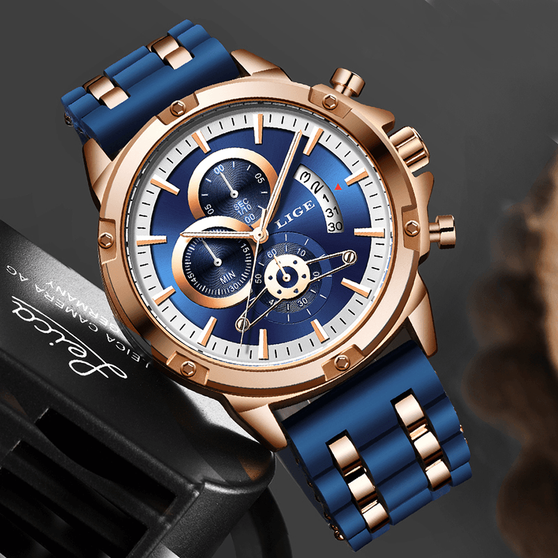 LIGE 9907 Fashionable Calendar Date Display Men Wrist Watch Silicone Strap Quartz Watch - MRSLM