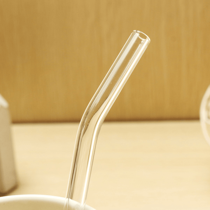 4Pcs 5Mm Reusable Clear Bent Glass Drinking Straws Water Juice Straws with Cleaning Brush - MRSLM