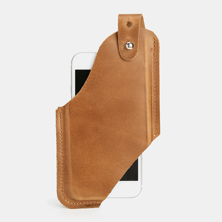 Men Genuine Leather Ultra-Thin Horizontal Tactical 6.5 Inch Phone Bag Belt Sheath - MRSLM