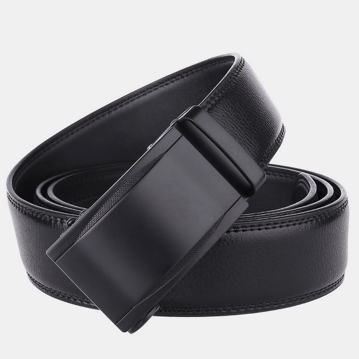 Men Genuine Leather Business Simple Double Ratchet Automatic Buckle Alloy Buckle Belt - MRSLM