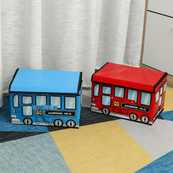 1.8L Waterproof Bus Shape Children Kids Toys Storage Box Foldable Non-Woven Cartoon Car Pattern Toys Basket - MRSLM