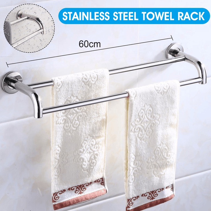 Bakeey 304 Stainless Steel Perforated Towel Rack Double Rod Shelf Strong Bearing Capacity for Home Hotel - MRSLM