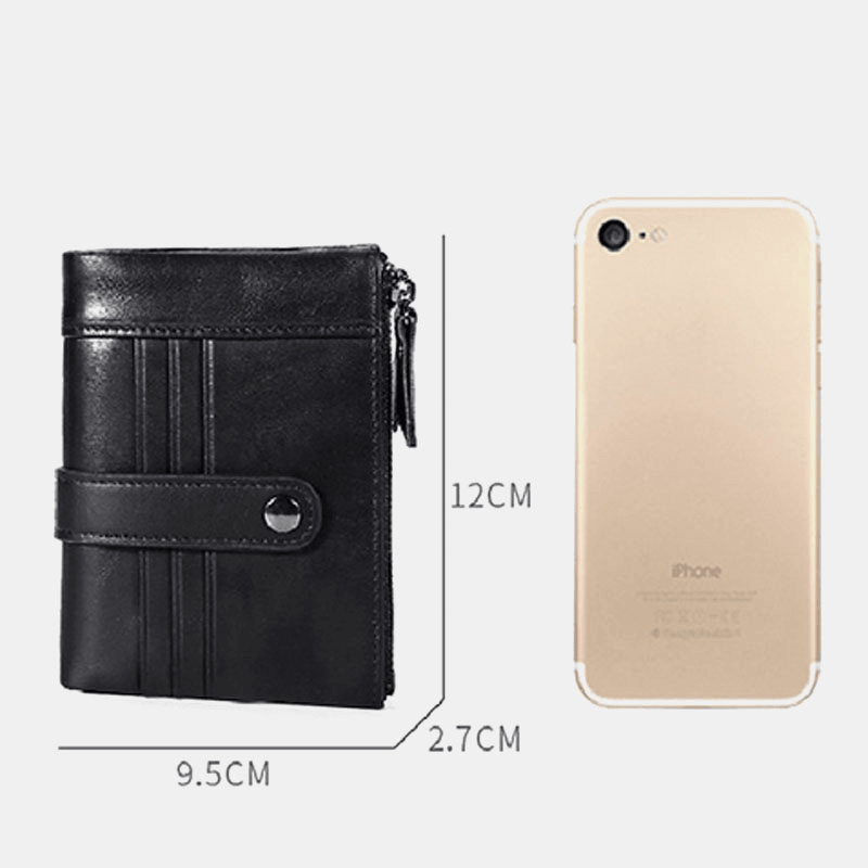 Men Genuine Leather RFID Antimagnetic Double Zipper Wallet 15 Card Slots Holder - MRSLM
