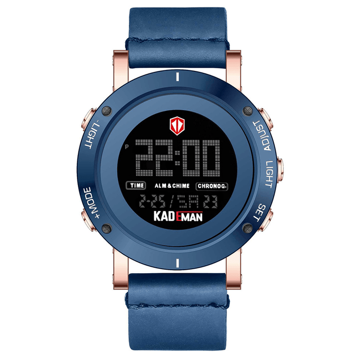 KADEMAN K010 Casual Men Watch Waterproof Luminous Week Date Display LCD Leather Strap Digital Watch - MRSLM
