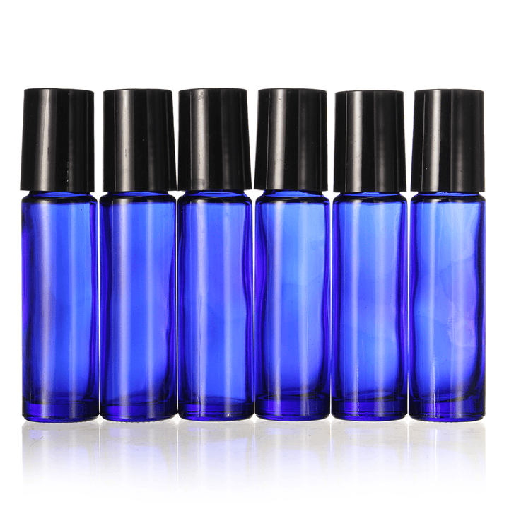 6Pcs 10Ml Cobalt Blue Glass Roll on Essential Oil Bottle Refillable Steel Roller Ball with Droppers - MRSLM
