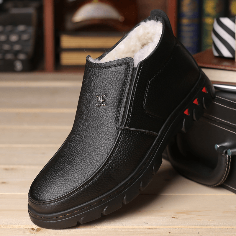 Men Comfy Microfiber Leather Warm Plush Lining Business Casual Ankle Boots - MRSLM