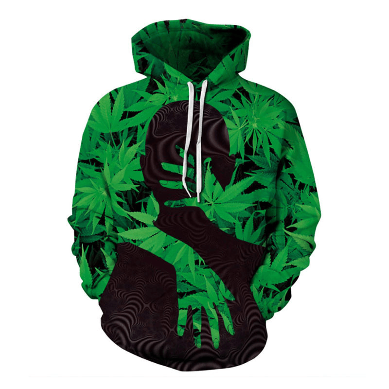 Men Fashion Green Big Leaf Hoodie - MRSLM