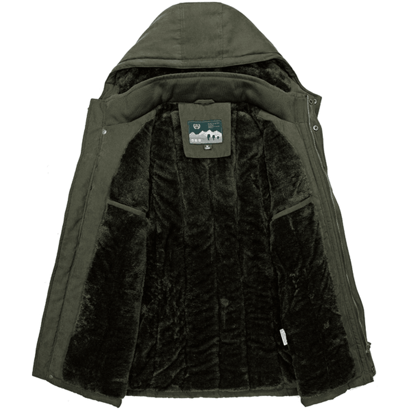 Mens Big Size Fleece Thick Warm Hooded Detachable Outdoor Jacket Winter Work Coat - MRSLM