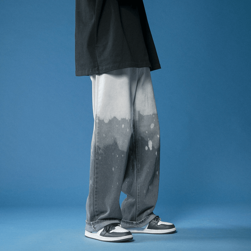 Gradient Tie-Dye Denim Casual Pants for Men with Wide-Leg Design - MRSLM