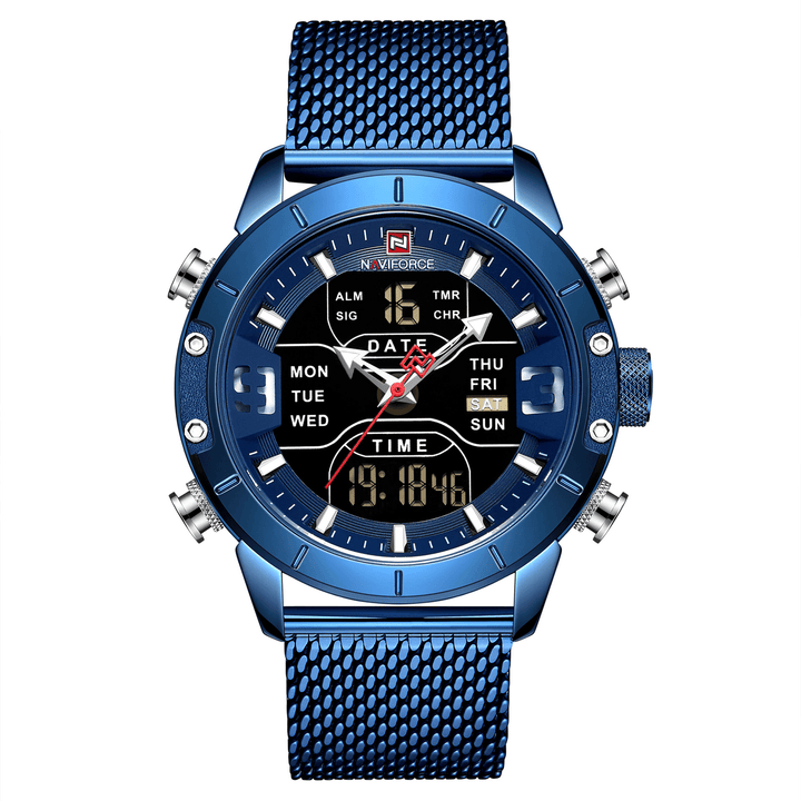 NAVIFORCE 9153 Business Style LED Dual Digital Watch Waterproof Full Steel Quartz Watch - MRSLM