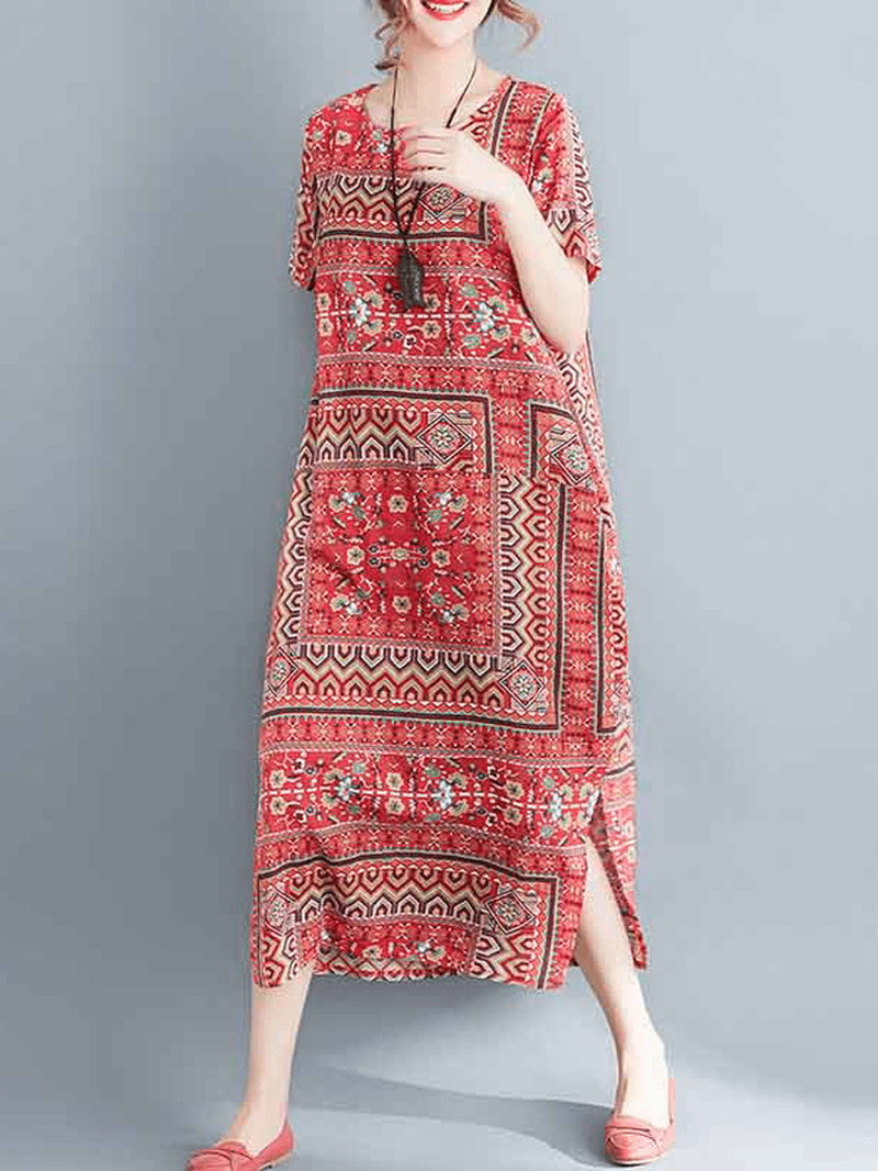 Ethnic Women Printing Cotton Vintage Dress - MRSLM