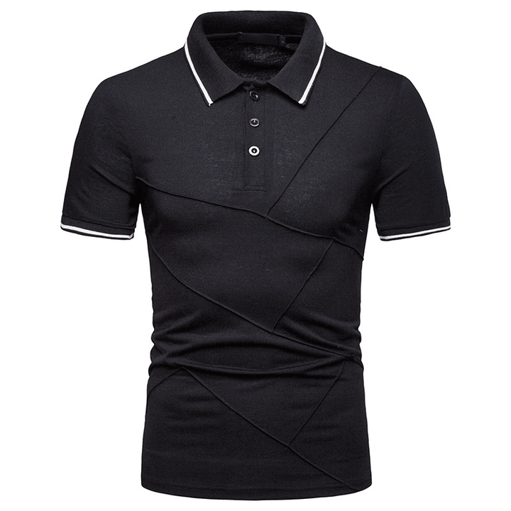 Mens Business Turn-Down Collar Splice Cotton Slim Golf Shirts - MRSLM