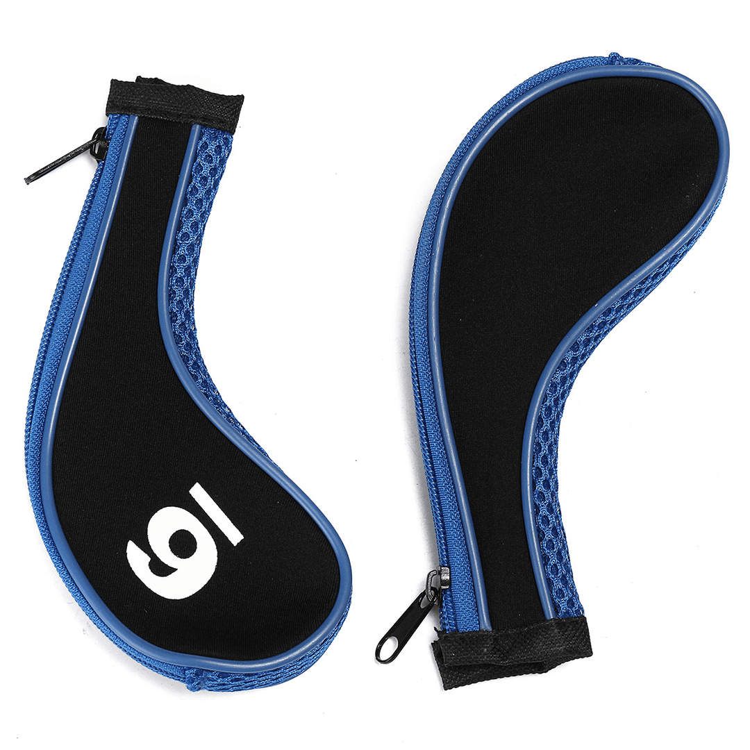12Pcs/Set Golf Clubs Iron Head Covers Driver Professional Number Tag Headcovers Rubber Golf Long Neck Protector Case with Zipper Long Neck Blue - MRSLM