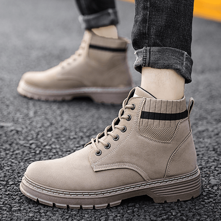 Men PU Leather Thick-Sole Non-Slip Wear Resistant British Retro Tooling Boots Martin Boots - MRSLM