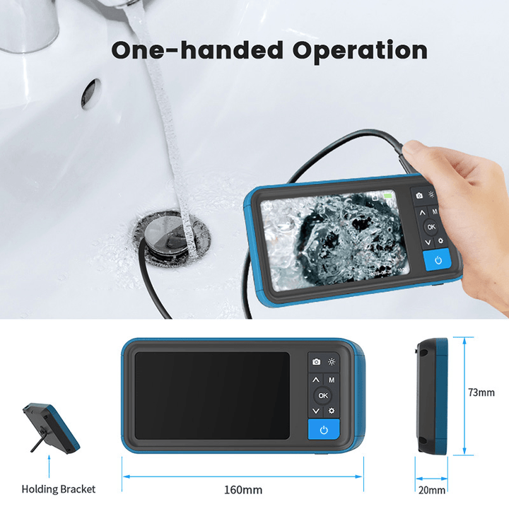MS450 8Mm Dual Lens 1080P Industrial Borescope 4.5 Inch Screen Waterproof Snake Camera with 6 LED for Pipeline Drain Sewer Inspection Cam - MRSLM