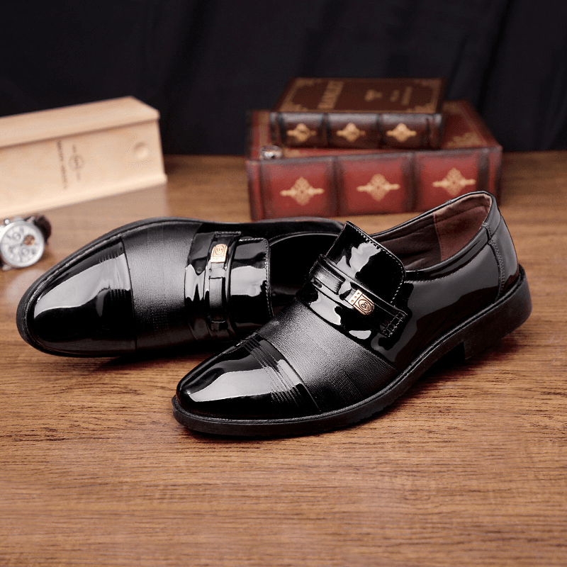 Men Leather Breathable Comfy Soft Sole Pointy Toe Dress Oxford Casual Business Shoes - MRSLM