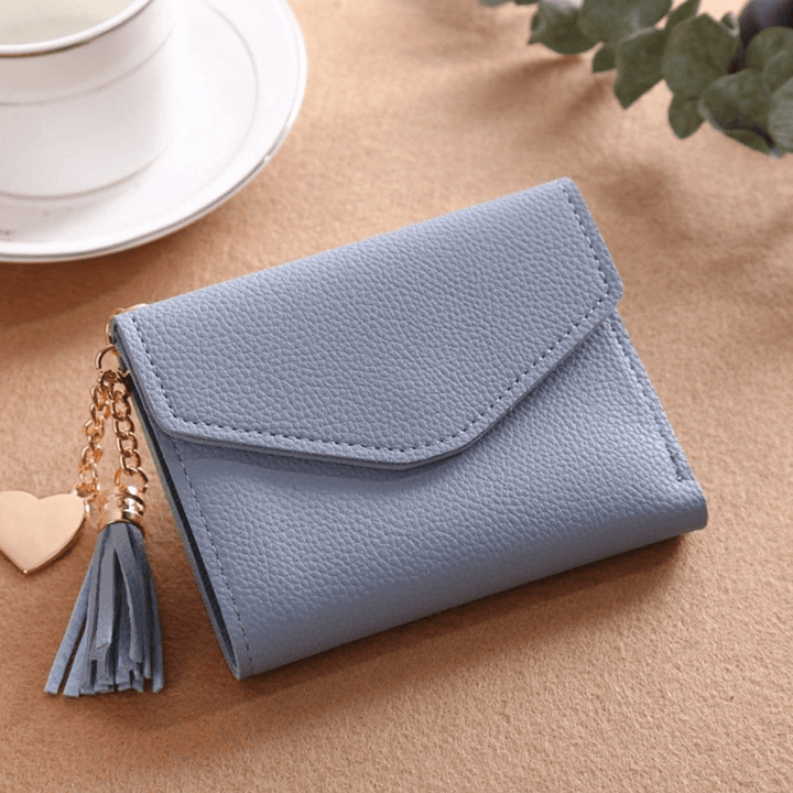 Women Tassel Small Mini Wallet Card Holder Clutch Coin Purse Leather Handbag - MRSLM