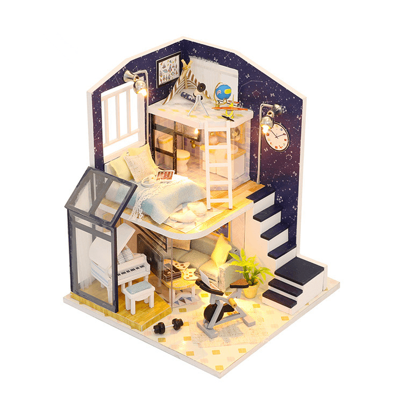 Hoomeda M041 DIY Doll House Shining Star with Cover Miniature Furnish Music Light Gift Decor Toys - MRSLM