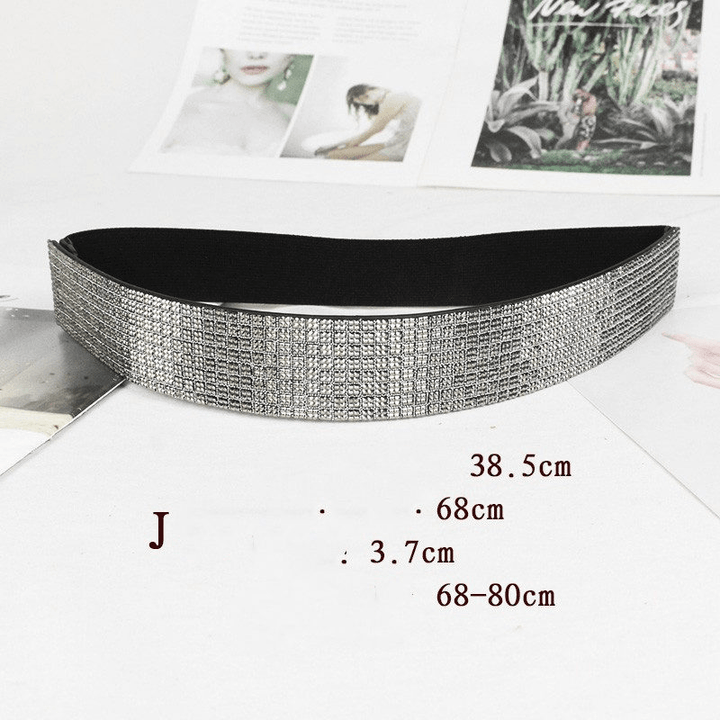 Rhinestones and Diamonds Elastic Wide Belt Flashing Diamonds Ladies Versatile Crystal Stretch - MRSLM