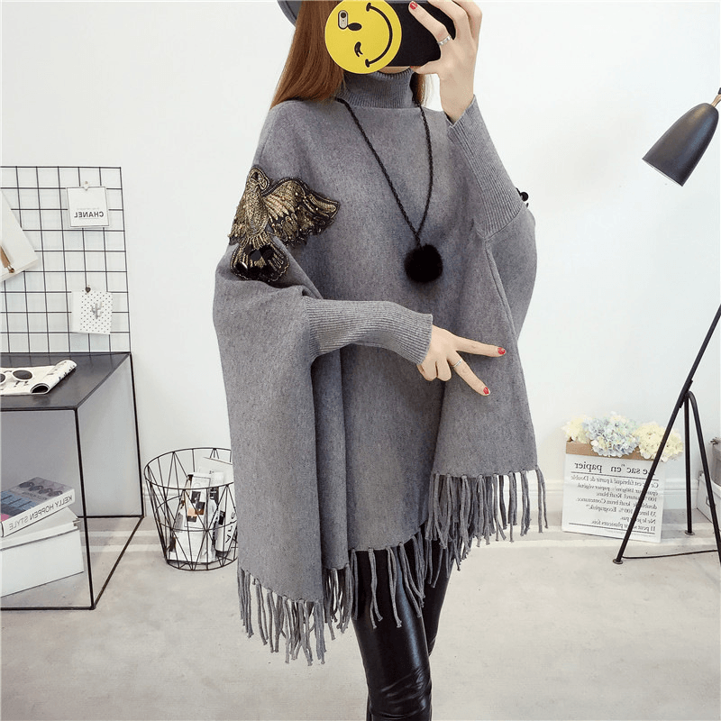 Bat Sleeve Spring Cloak Fringed Cloak Shawl - MRSLM