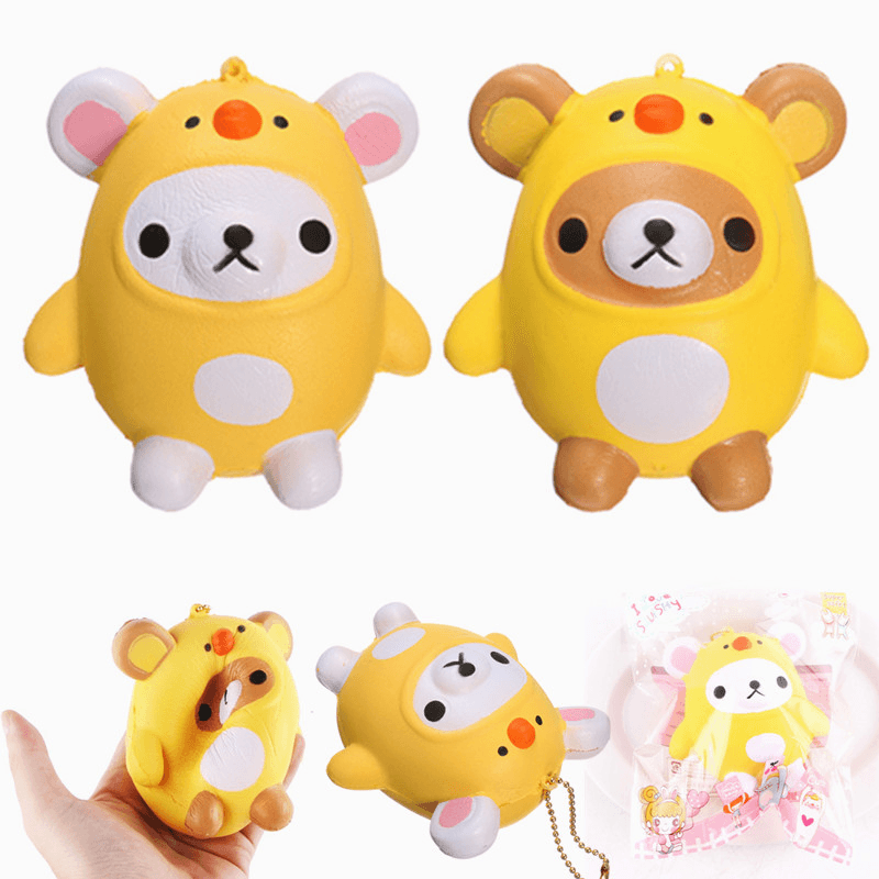 Sanqi Elan Squishy Bear Wearing Chicken Costume Licensed Soft Slow Rising with Packaging Cartoon Decor Gift - MRSLM