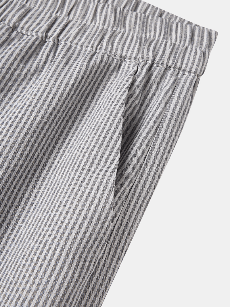 Striped Print Elastic Waist Pocket Wide Leg Casual Pants for Women - MRSLM