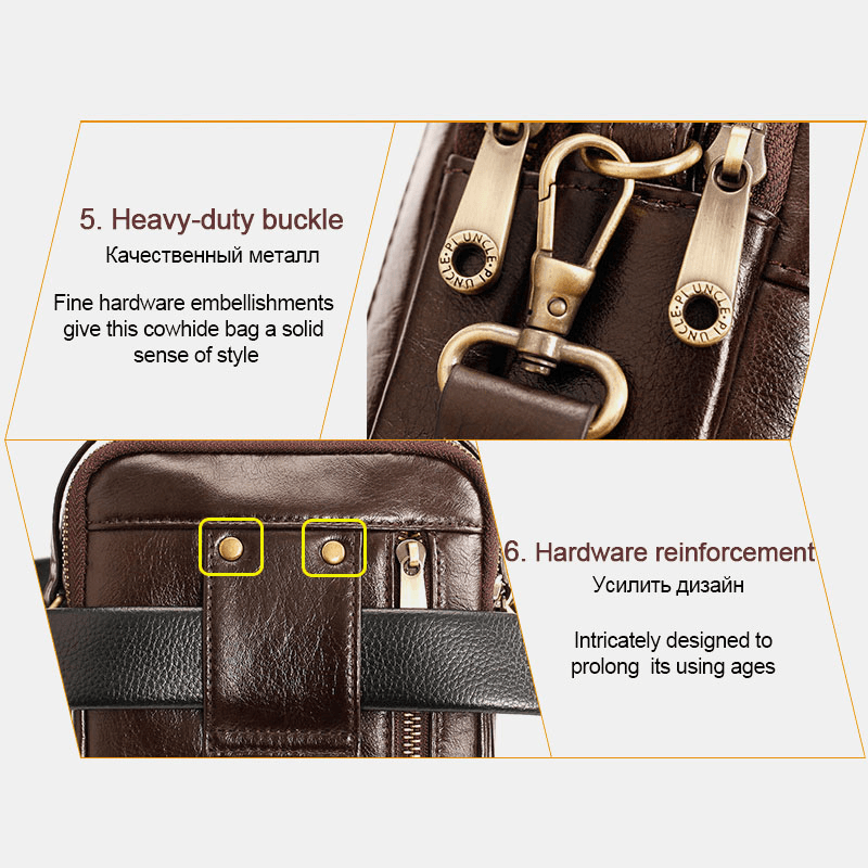 Men Genuine Leather Multifunction Multi-Carry 4 Card Slots Crossbody Bag Waist Bag - MRSLM