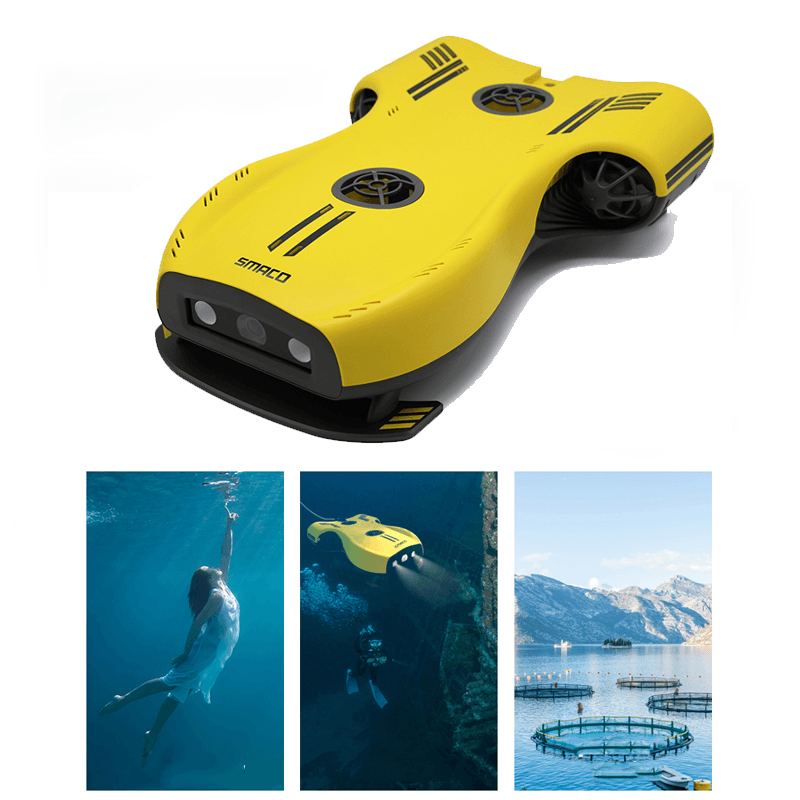 SMACO 64G Smart Underwater Drone 100M Diving Robot with APP 4K HD Action Camera LED Light 4 Booster Remote Control for Recording Fish Finder Fishing Camcorder RC Submarine Robot Toy - MRSLM