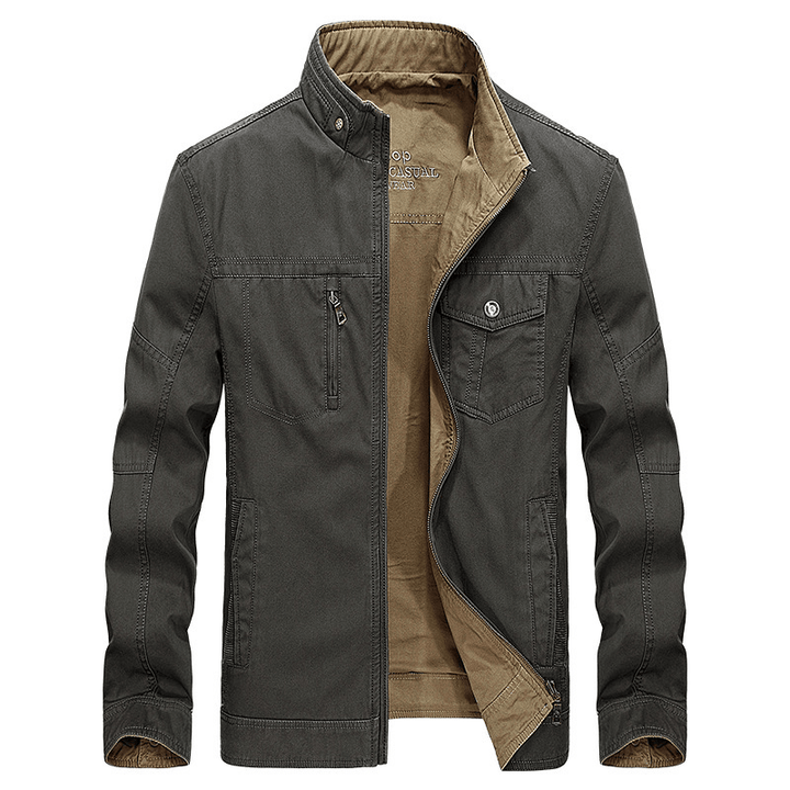 Men's Reversible Cotton Jacket with Pockets - Double Sided Wear for Autumn Outdoor Activities - MRSLM