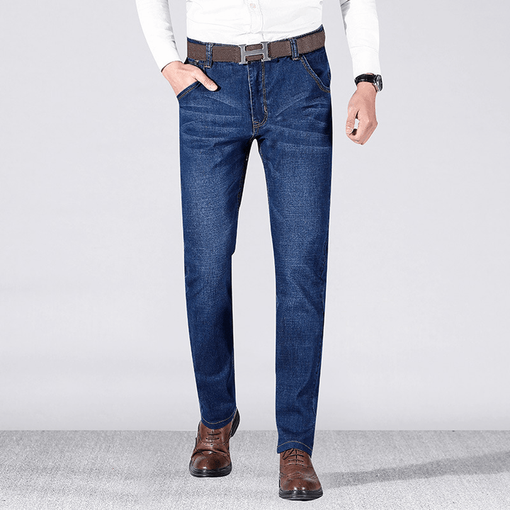 Men'S Spring and Summer Jeans Stretch Slim Straight Mid-Waist Large Size Business Casual Pants - MRSLM