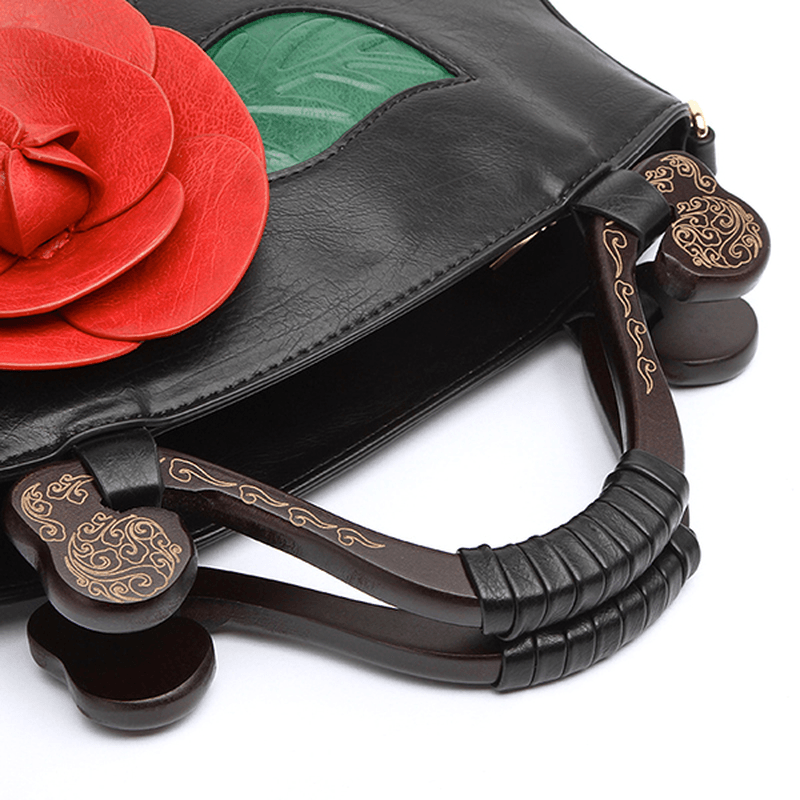 Vintage Fashion PU Leather Rose Decorative Handbag Crossbody Bag for Women - MRSLM