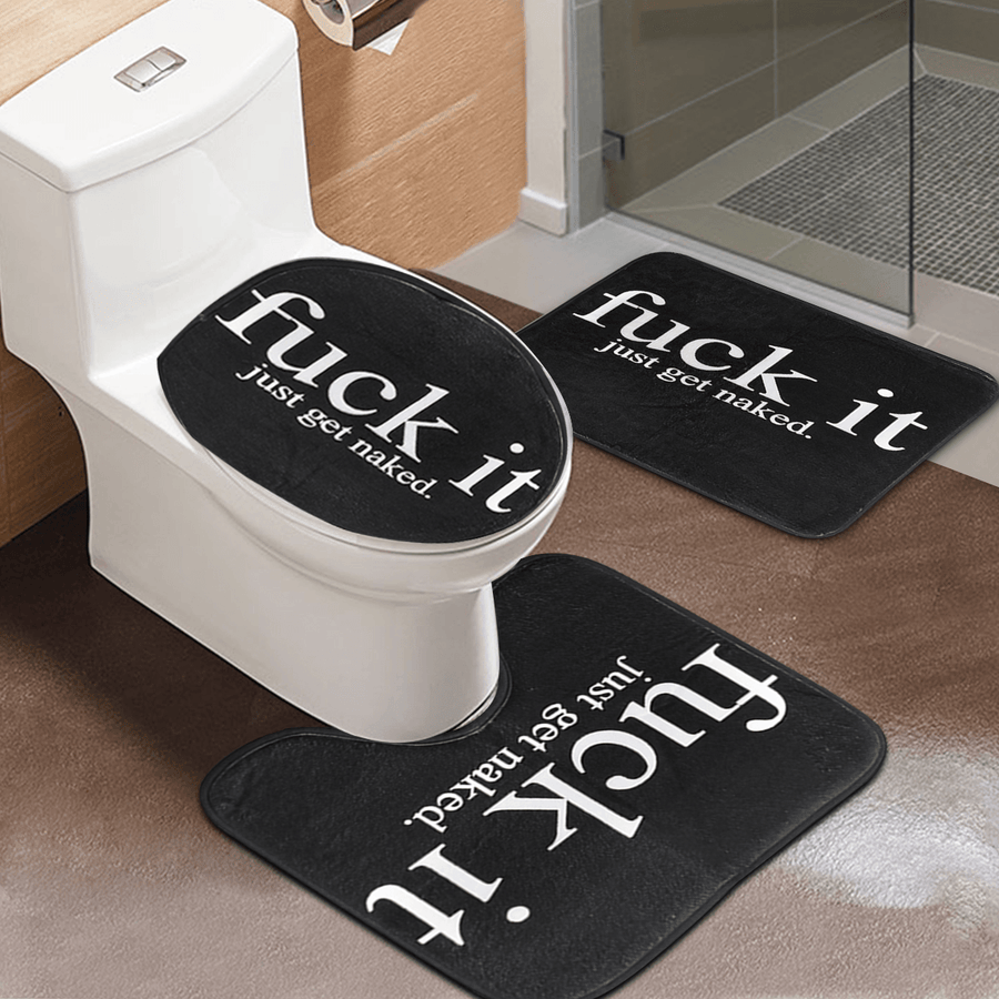 3Pcs Non-Slip Word Design Pedestal Lid Mat Bath Toilet Seat Cover Carpet Rug Set - MRSLM