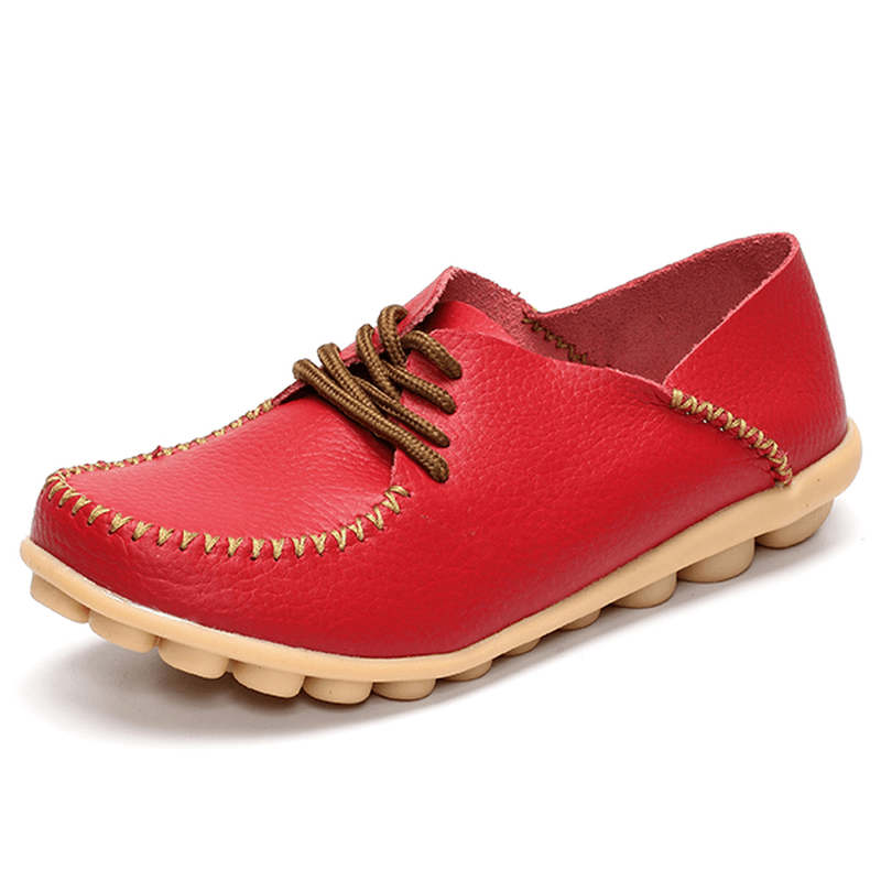 Women Flat Shoes Outdoor Lace up round Toe Soft Comfortable Casual Loafers - MRSLM