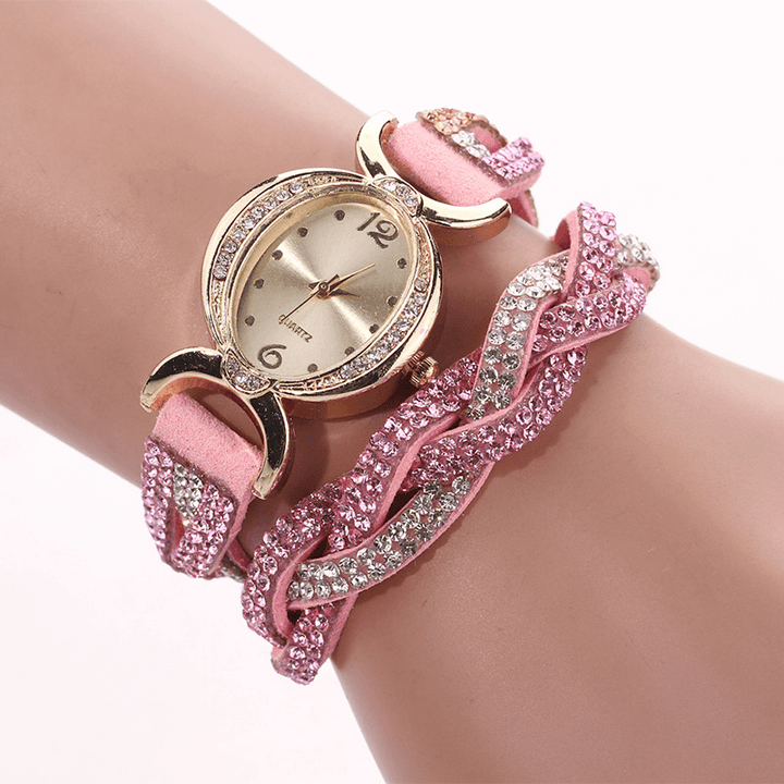 DUOYA D014 Rhinestones Elegant Ladies Watch Leather Strap Bracelet Watches - MRSLM