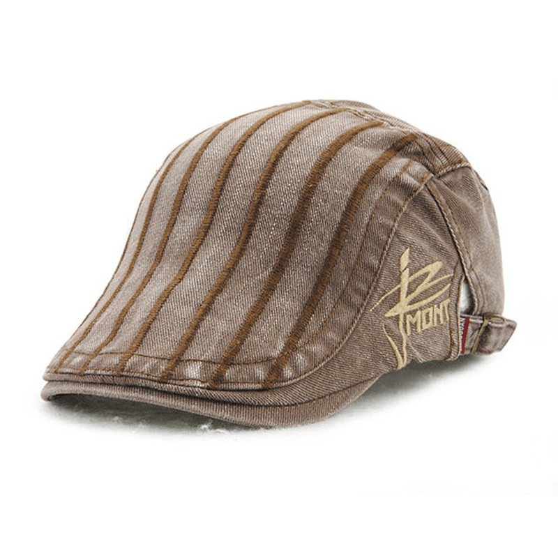 Unisex Cotton Embroidery Stripe Beret Hat Duckbill Golf Flat Buckle Visor Cabbie Cap for Men Women - MRSLM