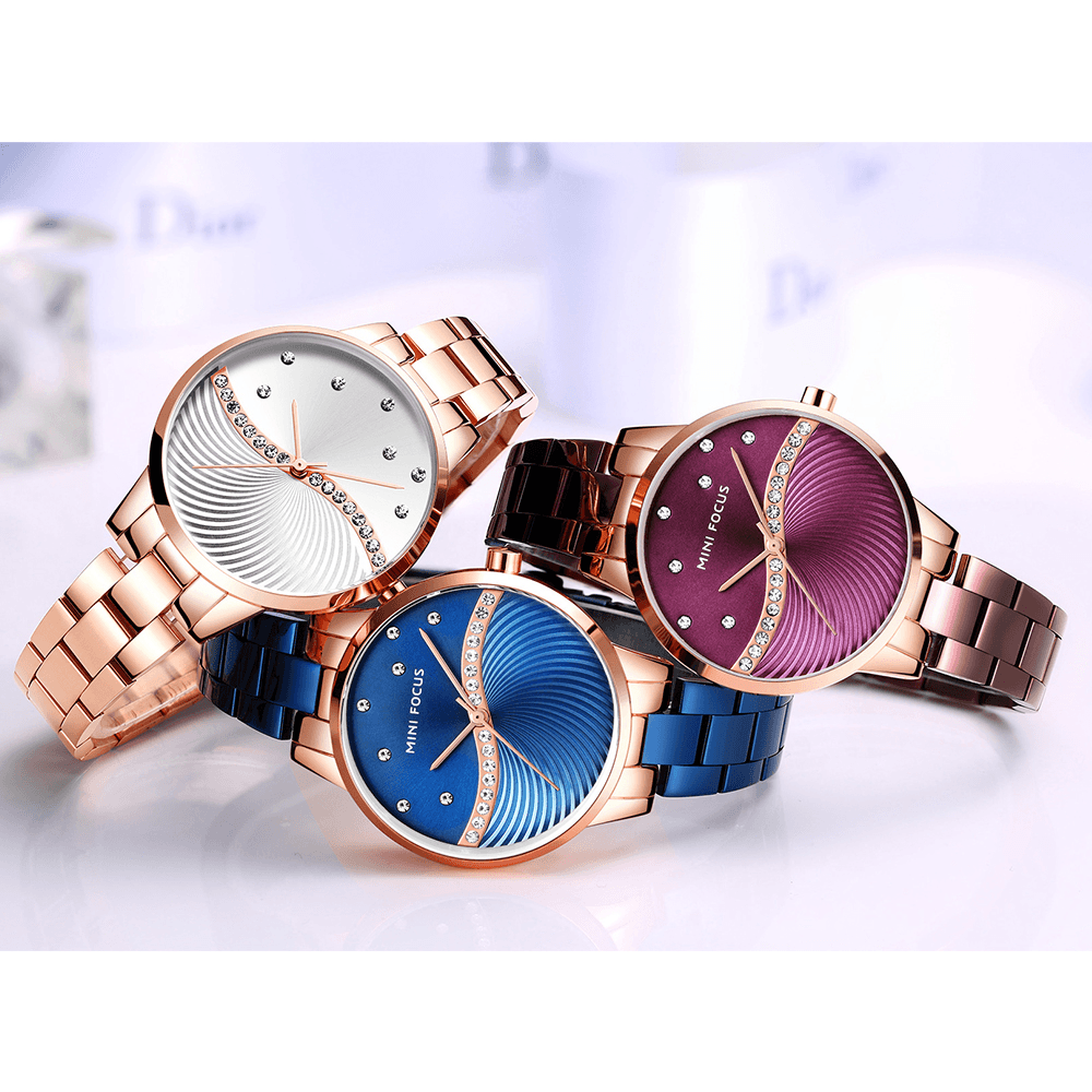 MINI FOCUS MF0263L Simple Deign Elegant Crystal Women Wrist Watch Stainless Steel Quartz Watch - MRSLM