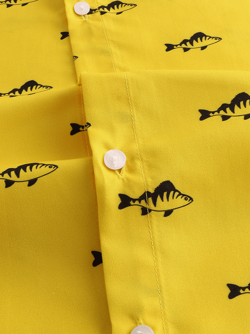 Mens New Fashion Casual Fish Printed Short Sleeve Shirts - MRSLM