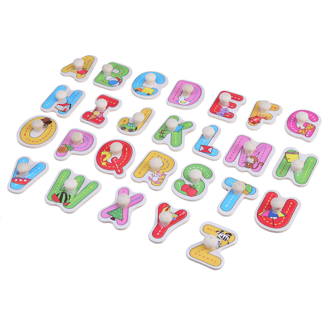 Wooden Peg Alphabet & Number Puzzles Letters Numbers Animals Vehicles Learning Toys Gift for Toddlers Kids - MRSLM