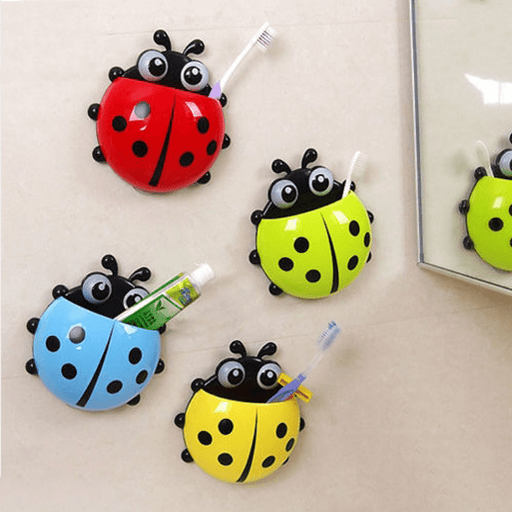 Cute Pocket Ladybug Wall Suction Cup Pocket Toothbrush Holder Bathroom Hanger Stuff Home Decoration - MRSLM