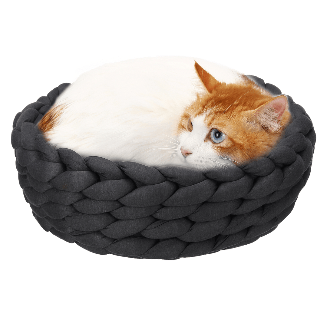 40CM Handmade Knitting Pet Cat Dog Pet Bed Nests House Cushion Mat Pad Washable - MRSLM