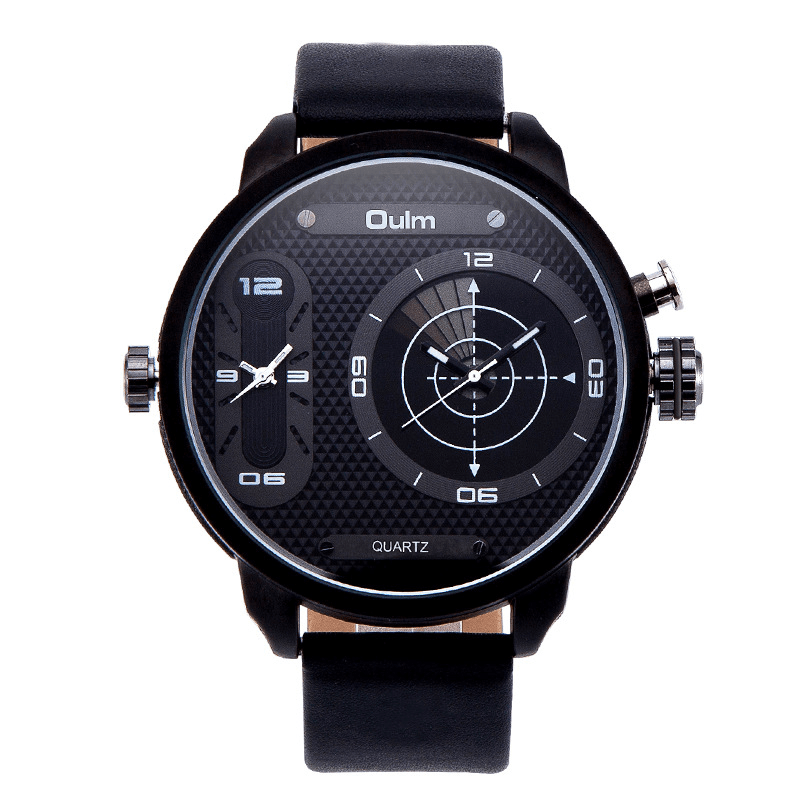 OULM 3221B Dual Time Zone Big Dial Creative Watch Unique Design Men Quartz Watches - MRSLM
