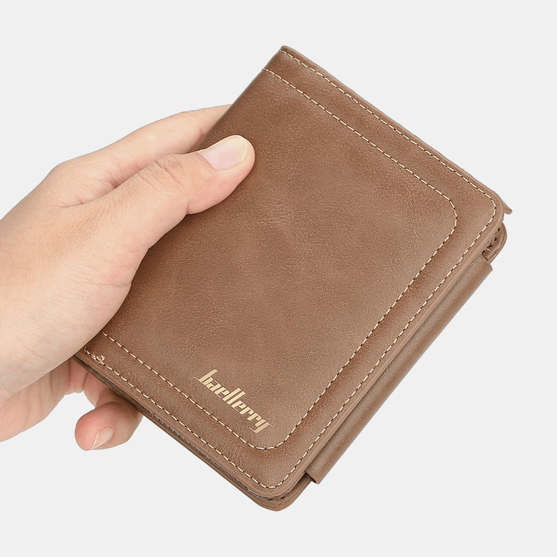 Men Faux Leather 12 Card Slots Zipper Coin Pocket Wallet - MRSLM