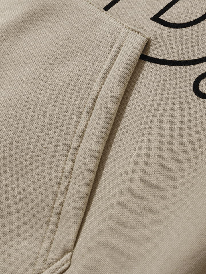 Men Solid Letter Kangaroo Pocket Drawstring Hooded Sweatshirt - MRSLM