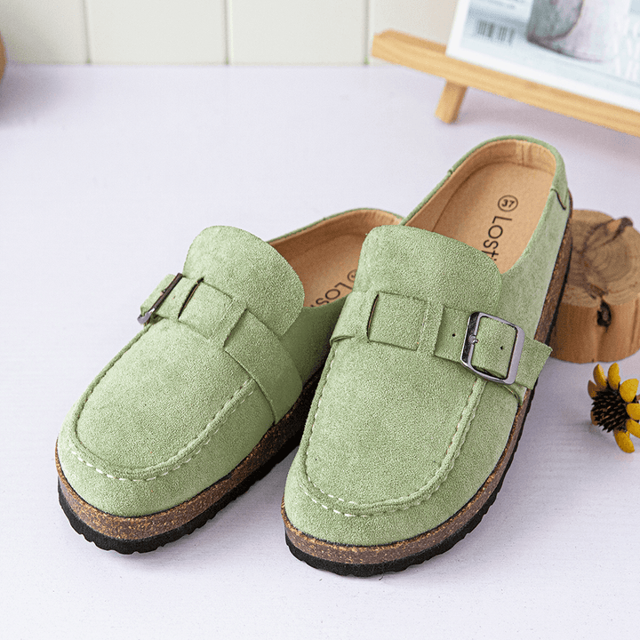 Women Casual Comfy Suede Large Size round Toe Backless Flats - MRSLM