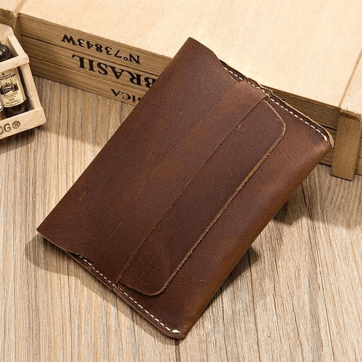 Men Short Mini Wallets Genuine Leather Retro Thin Card Holder Money Clip Coin Purse - MRSLM