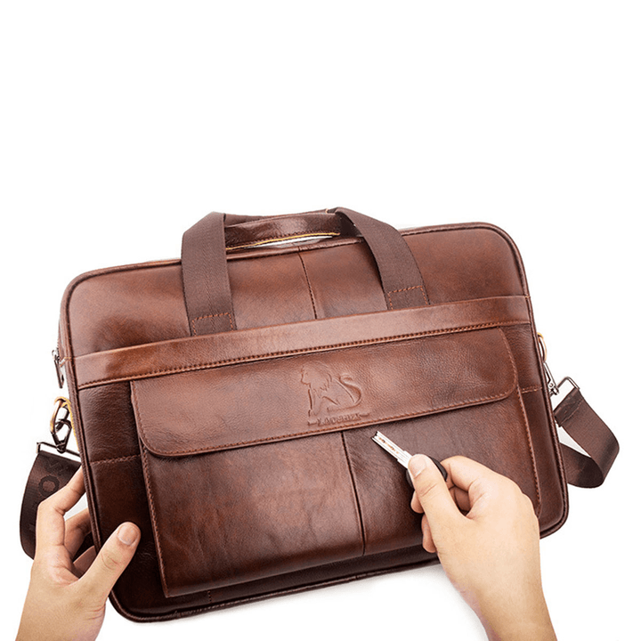 Cowhide Men'S Business Briefcase Leather Retro Messenger Bag Casual Business Bag Portable Briefcas - MRSLM