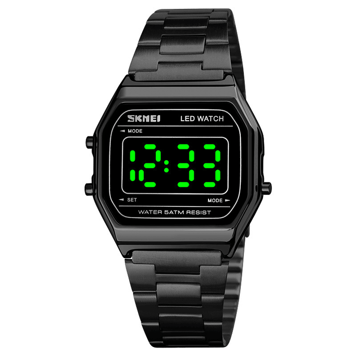 SKMEI 1646 Fashion Men Watch Luminous Date Display 5ATM Waterproof Stainless Steel Strap Digital Watch - MRSLM