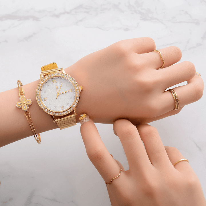 Deffrun Casual Style Crystal Ladies Wrist Watch Full Steel Band Quartz Watches - MRSLM
