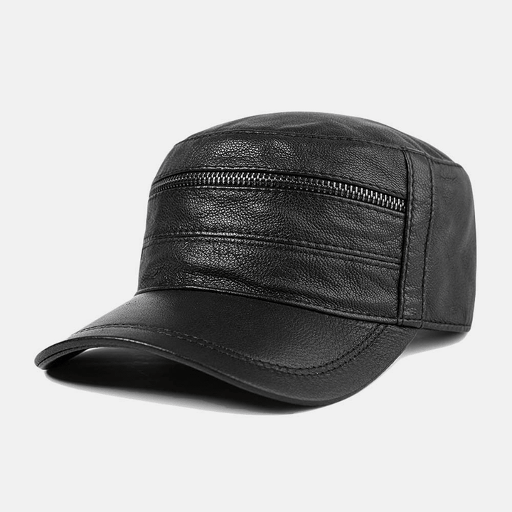 Leather Hat Men'S Baseball Cap Goatskin Hat Leather Flat Hats - MRSLM