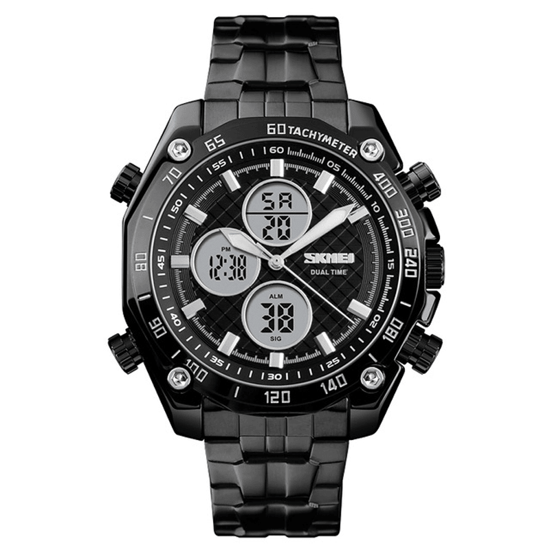 SKMEI 1302 Fashion Men Digital Quartz Watch 3ATM Waterproof Stopwatch Sport Dual Display Watch - MRSLM